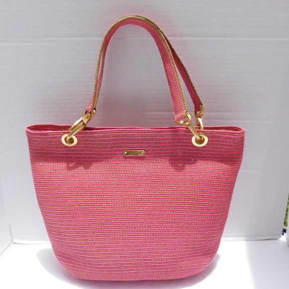 eric javits Handbags - ERIC JAVITS CLIP LI PINK/TAN SQUISHEE TOTE BAG